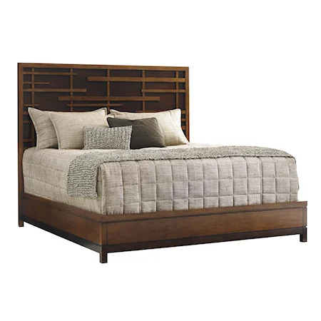 Queen-Sized Shanghai Panel Bed with Pan-Asian Fretwork